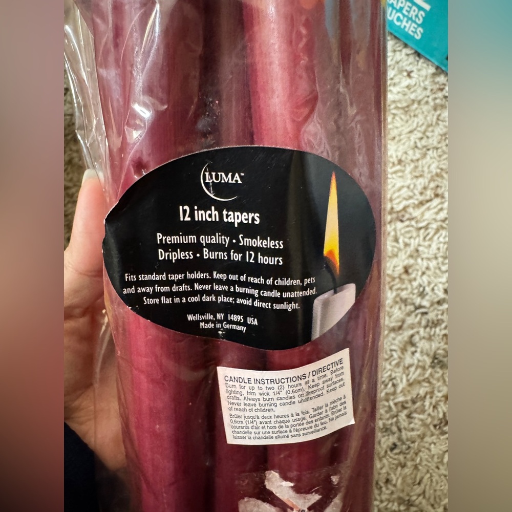 Luma 12” tapers Candles. 8pcs. Premium quality Smokeless dripless Burn for 12hrs